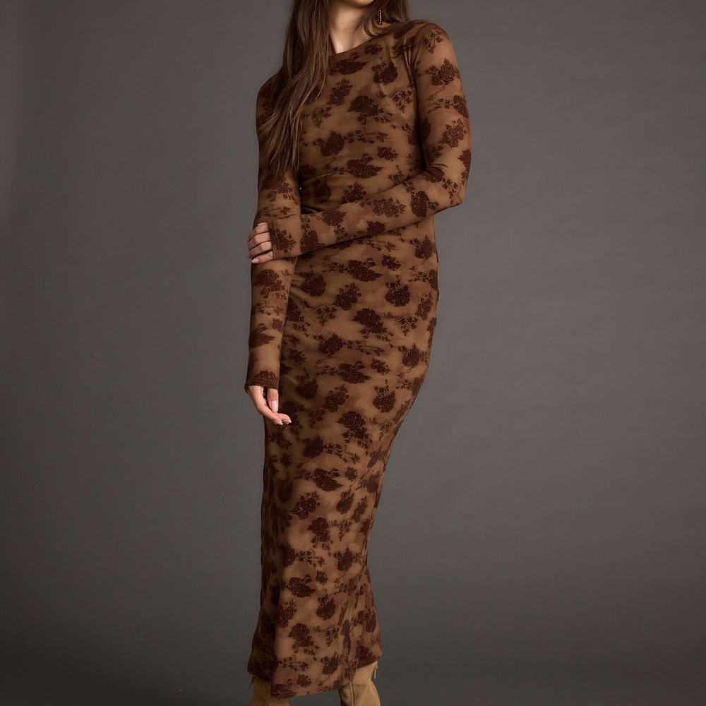 12th Tribe Casanova Brown Floral Maxi Dress Size MM